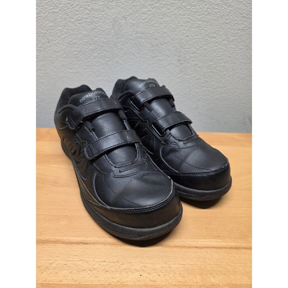 New Balance 577 Men's Black Leather Walking Shoes Hook & Loop Straps Comfort